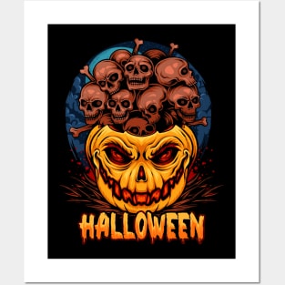 halloween pumpkins filled with piles skulls very scary Posters and Art